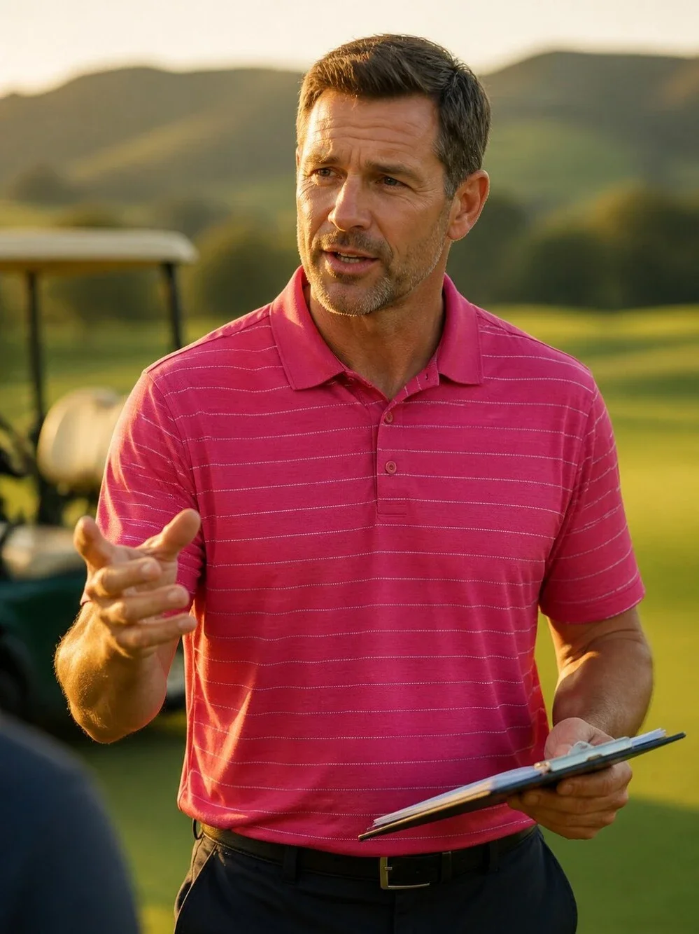 Nike Golf Men's XXL Dri-Fit Tech Core Stripe Polo Shirt Coral Pink Jersey Top